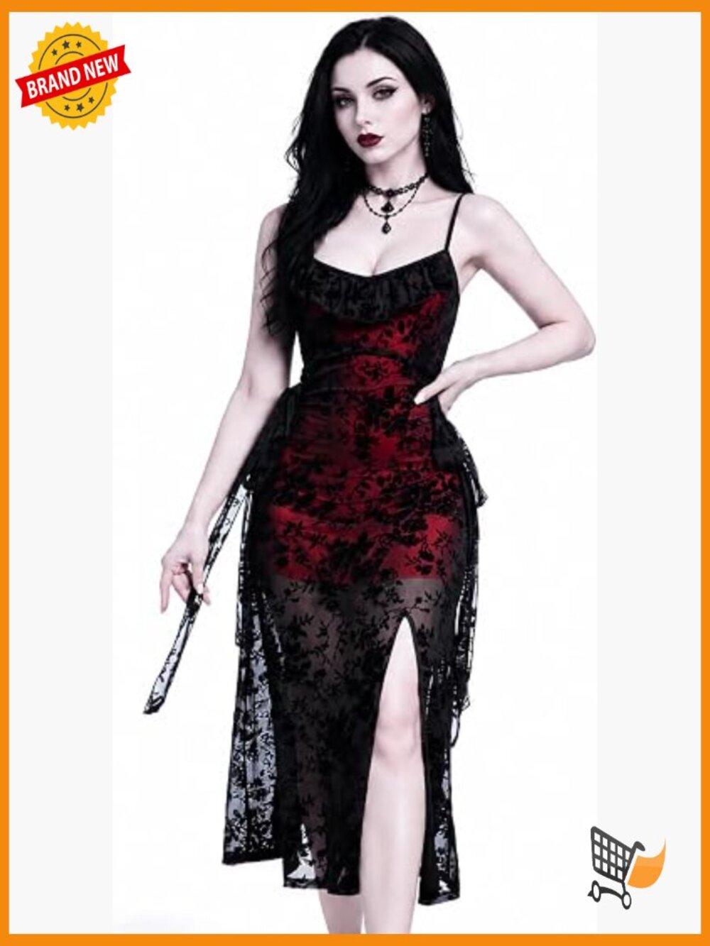 Midi Velvet Slit Dress, Gothic Renaissance Vampire Dress